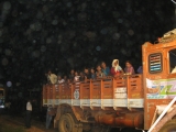 <p>Trucks bringing people to the 1st evangelistic series in Ongole. Most people don't have transportation, and to ensure people arrived on time, trucks were rented to provide transportation.</p>