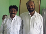 <p>Pastor Daniel with one of our first converts at the meetings held at the orphanage. Pastor Daniel pastors several churches the Rajahmundry Conference, and also manages the orphanage.</p>
