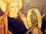<p>Picture of Mary with a solar symbol. Note the halo behind her as well.</p>
<p>Watch<a href="https://amazingdiscoveries.tv/media/132/219-the-wine-of-babylon/"> The Wine of Bablyon on ADtv</a> for more information.</p>